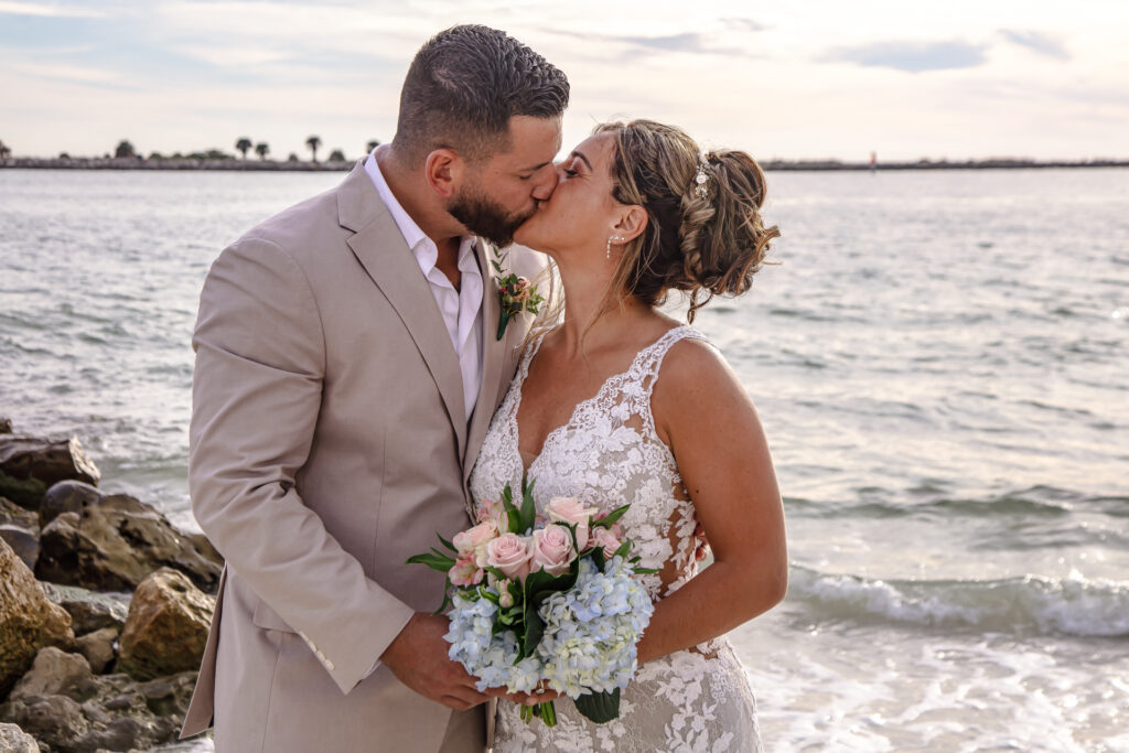 bride and groom on the beach